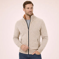 Men’s Merino Full-Zip Knit Sweater in Cream