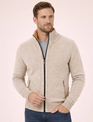 Men’s Merino Full-Zip Knit Sweater in Cream