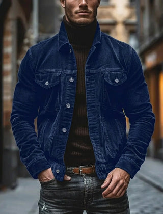 Men’s Corduroy Turn-Down Collar Jacket in Blue