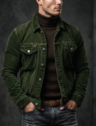 Men’s Corduroy Turn-Down Collar Jacket in Green