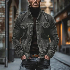 Men’s Corduroy Turn-Down Collar Jacket in Gray