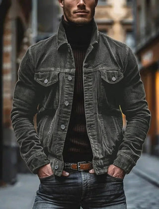 Men’s Corduroy Turn-Down Collar Jacket in Gray