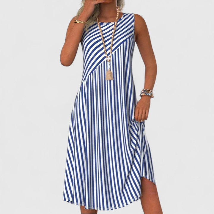 Sailor | Women's Sleeveless Stripe Midi Dress Round Neck