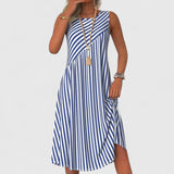 Sailor | Women's Sleeveless Stripe Midi Dress Round Neck