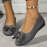 Maisie | Women's Wedge Ballet Flats Bow Detail Suede Slip On Shoes