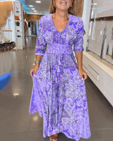 Helia - Holiday Dress with V-Neck and 3/4 Sleeves