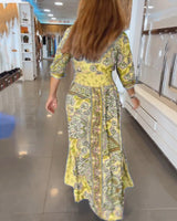 Helia - Holiday Dress with V-Neck and 3/4 Sleeves