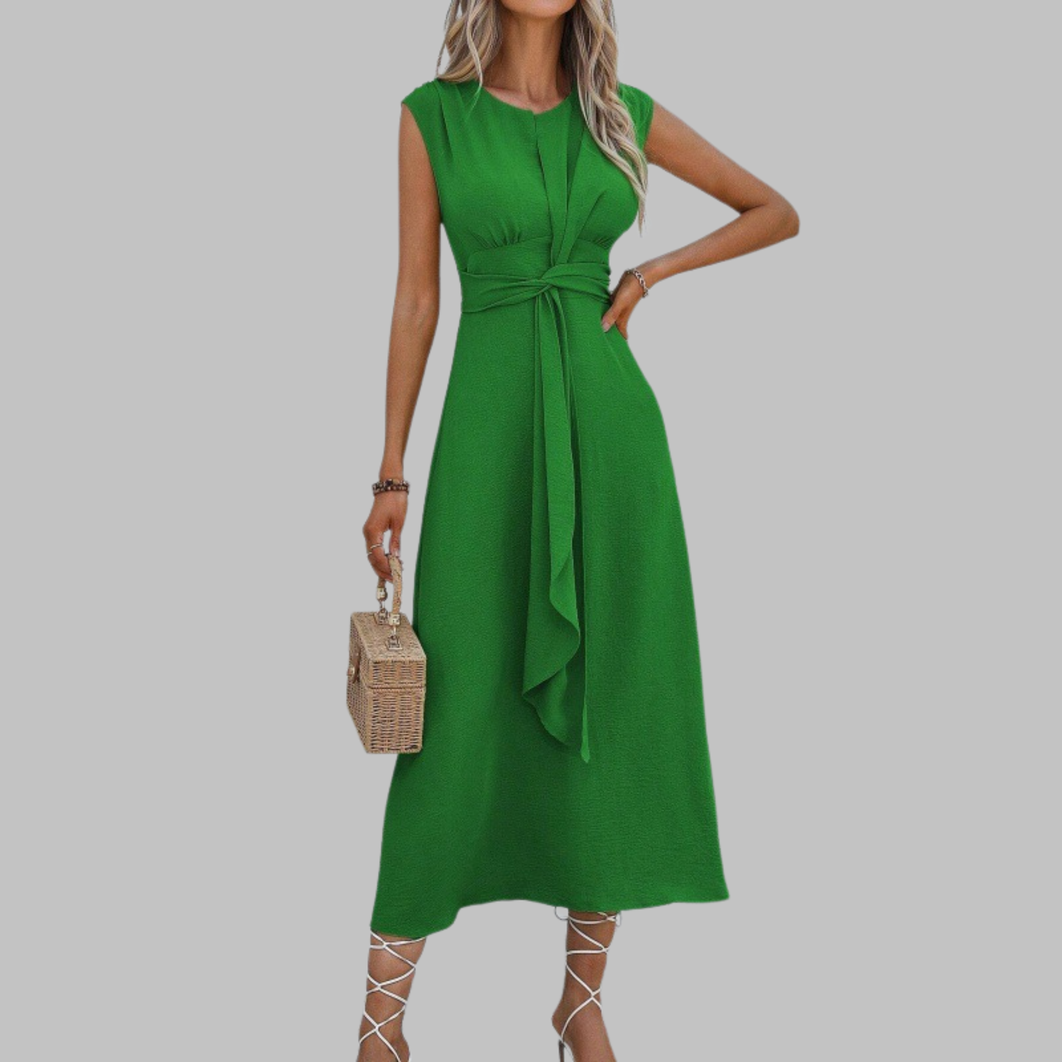 Grace | Women's Sleeveless Tie Waist Ruffle Front Maxi Dress