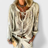 Sienna | Women's Lace Overlay Blouse V-Neck Tie Front