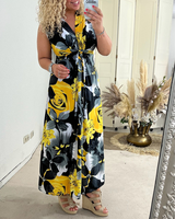 Sacha | Women's Floral Print Sleeveless Maxi Dress V-Neck Pleated Summer Dress