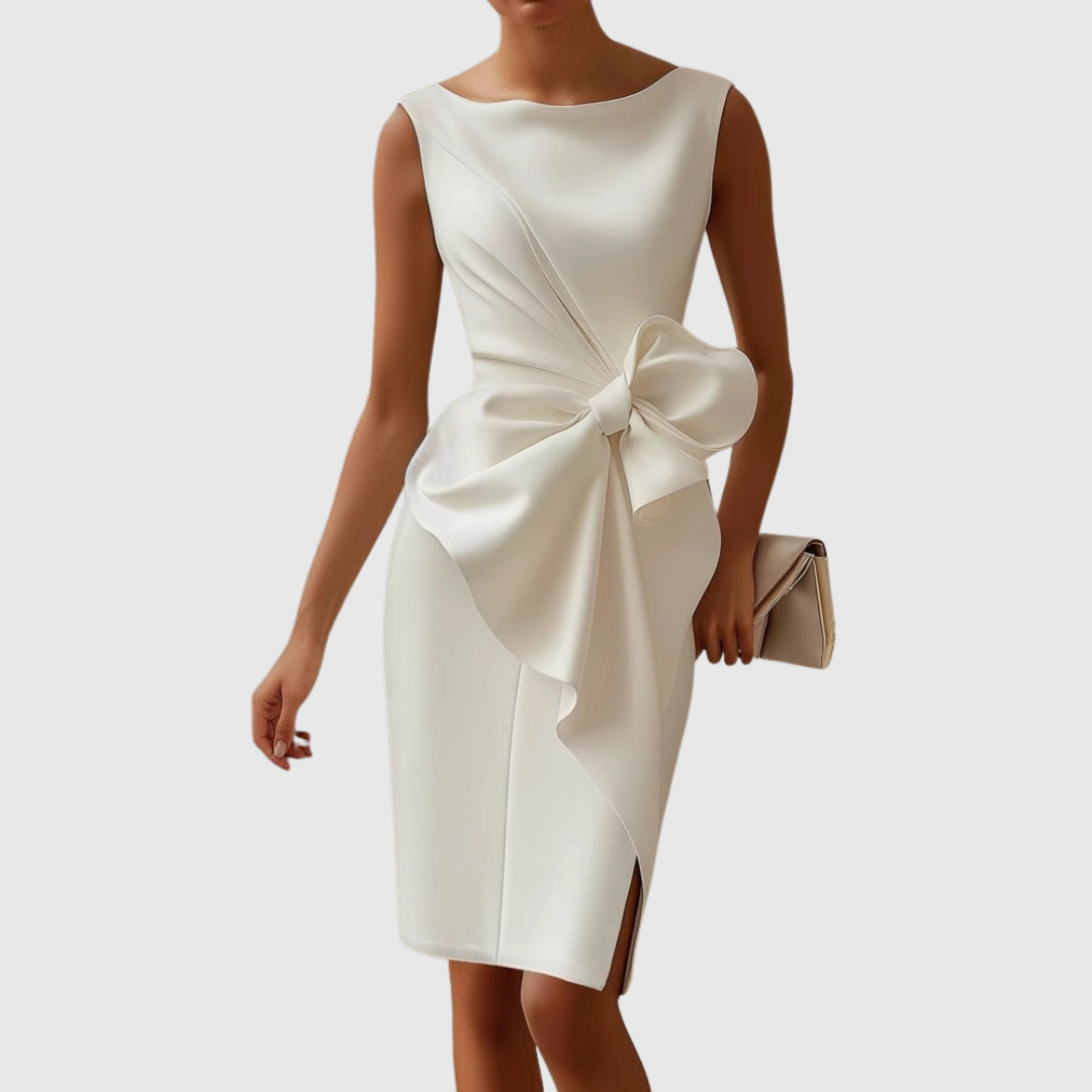 Sophia | Women's Sleeveless Boat Neck Midi Dress Side Bow