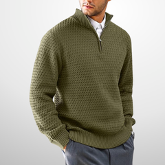 Men’s Basket-Textured Quarter-Zip Sweater in Green