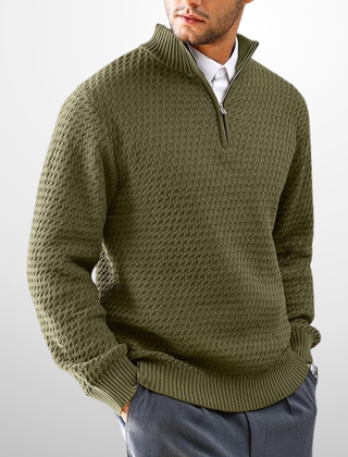 Men’s Basket-Textured Quarter-Zip Sweater in Green