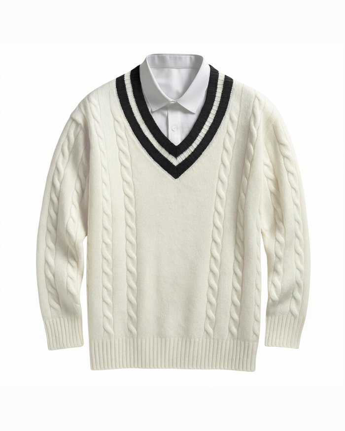 The Hampton V-Neck Men's Sweater - White