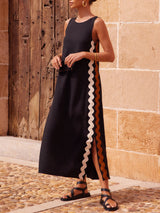 Mila | Women's Sleeveless Midi Dress Wave Trim Side Slit