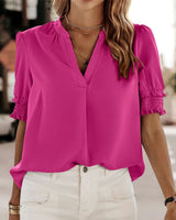 Lily | Women's V-Neck Puff Sleeve Chiffon Blouse Short Sleeve