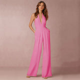 Elina | Women's V-Neck Wide-Leg Jumpsuit Sleeveless Backless Formal Playsuit