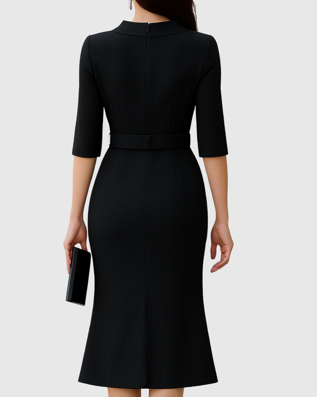 Harper | Women's Belted High Neck Midi Dress Split Sleeve