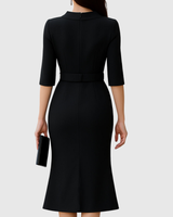 Harper | Women's Belted High Neck Midi Dress Split Sleeve