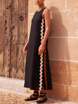 Mila | Women's Sleeveless Midi Dress Wave Trim Side Slit