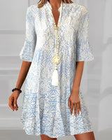 Isla | Women's V-Neck 3/4 Sleeve Boho Print Midi Dress