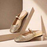 Mira | Women's Woven Mule Flats Mary Jane Strap Slip-On Shoes