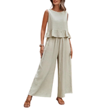 Willow | Women's 2 Piece Ruffle Hem Tank Top and Wide Leg Trousers
