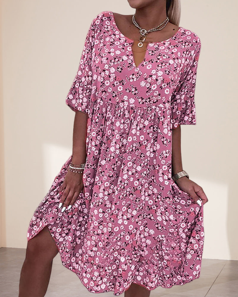 Poppy | Women's Floral Midi Dress Half Sleeve V-Neck Boho Summer Dress
