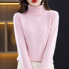 Women’s Cashmere-Blend Slim Turtleneck Sweater in Light Pink