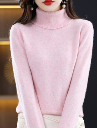 Women’s Cashmere-Blend Slim Turtleneck Sweater in Light Pink