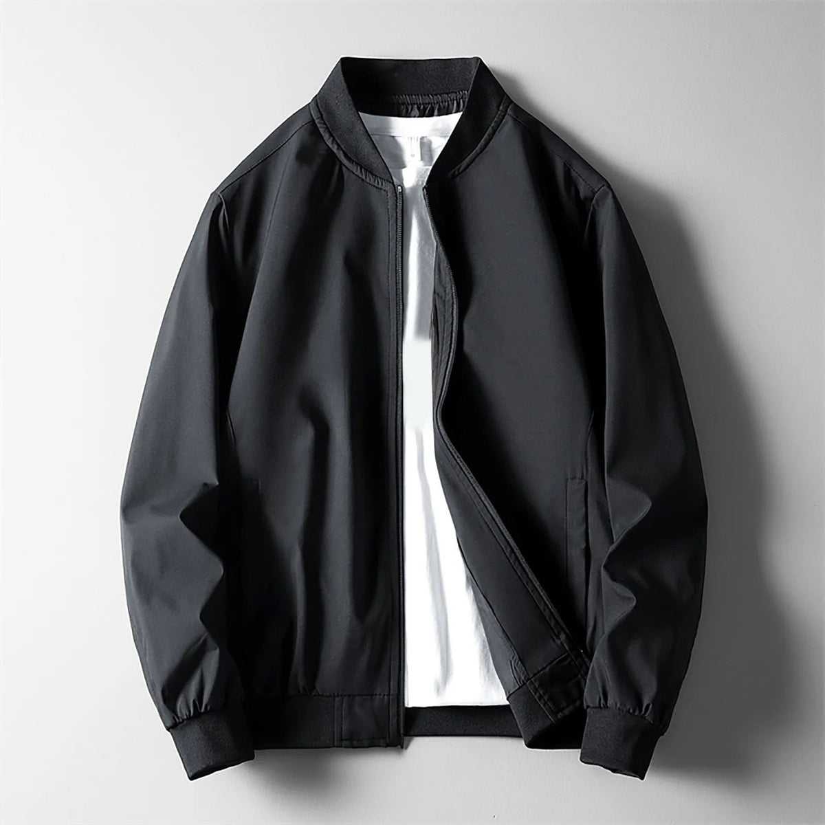 Men’s Lightweight Softshell Bomber Jacket in Black