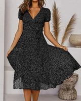 Aurora | Women's V-Neck Puff Sleeve Fit and Flare Midi Dress