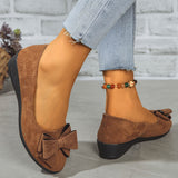 Maisie | Women's Wedge Ballet Flats Bow Detail Suede Slip On Shoes