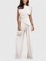 Aria | Women's Draped Sleeveless Top Wide Leg Trousers Set