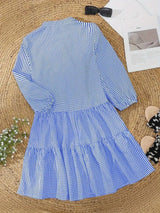 Daisy | Women's Striped Smocked Waist Mini Dress 3/4 Sleeve Tiered Hem