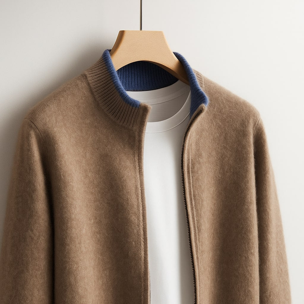 Bordeaux Fine Knit Zip Men's Jacket - detail image 4