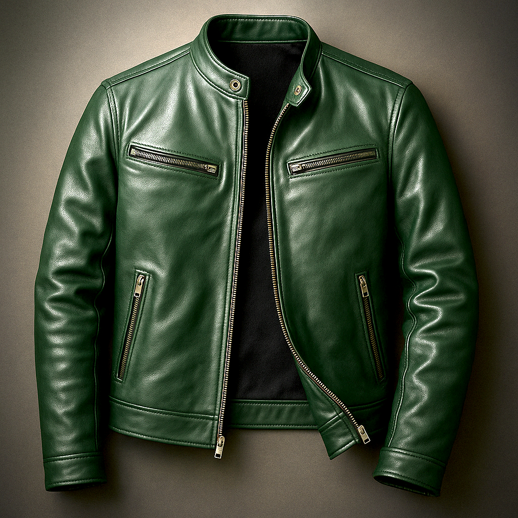 Men’s Faux-Leather Snap-Collar Biker Jacket
