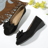 Maisie | Women's Wedge Ballet Flats Bow Detail Suede Slip On Shoes