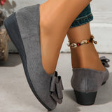 Maisie | Women's Wedge Ballet Flats Bow Detail Suede Slip On Shoes