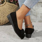 Maisie | Women's Wedge Ballet Flats Bow Detail Suede Slip On Shoes