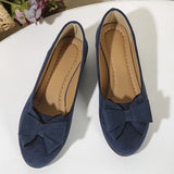 Maisie | Women's Wedge Ballet Flats Bow Detail Suede Slip On Shoes