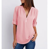 Sophie | Women's Zip V-Neck 3/4 Sleeve Blouse Casual Top