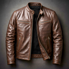 Men’s Faux-Leather Snap-Collar Biker Jacket