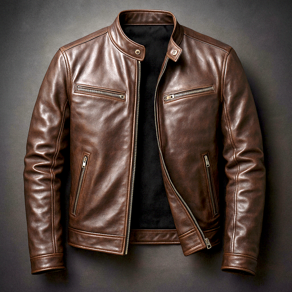 Men’s Faux-Leather Snap-Collar Biker Jacket