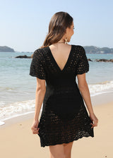 Aria | Women's Crochet V-Neck Mini Dress with Flutter Sleeves