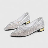 Celeste | Women's Lace Pointed Toe Flats Gold Heel Detail