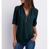 Sophie | Women's Zip V-Neck 3/4 Sleeve Blouse Casual Top