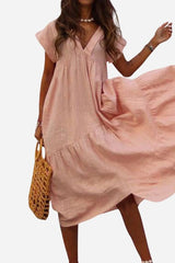 Fern | Women's V-Neck Tiered Maxi Dress Short Sleeve Flowy