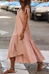 Fern | Women's V-Neck Tiered Maxi Dress Short Sleeve Flowy