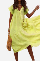 Fern | Women's V-Neck Tiered Maxi Dress Short Sleeve Flowy